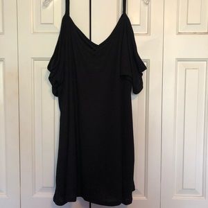 Black Ribbed Cold Shoulder Top